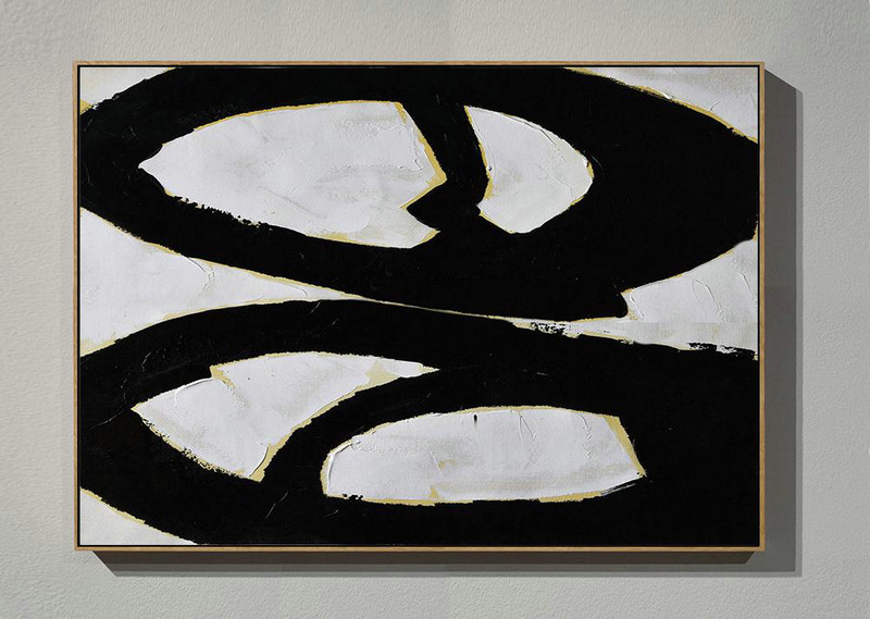 Oversized Custom Canvas Art,Horizontal Palette Knife Minimal Canvas Art Painting Black White Beige - Abstract Art On Canvas, Modern Art
